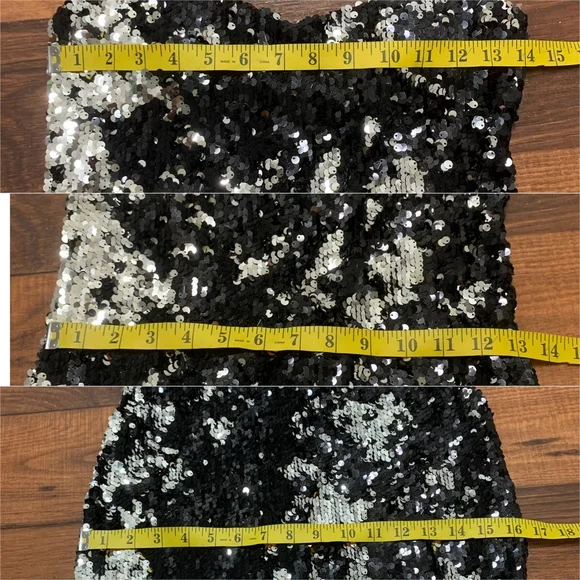 As U Wish Black/Silver Sequin Cocktail Dress Women’s Size M Strapless Lined - Picture 5 of 9